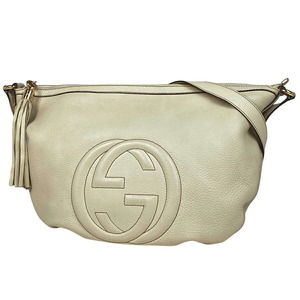 GUCCI Soho Shoulder Bag Tassel Fringe Interlocking GG Leather Off White s
